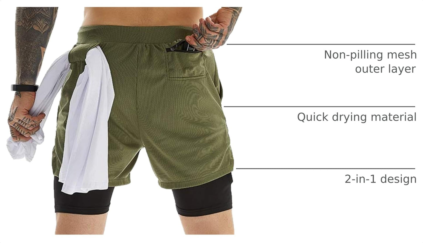 Men's 2-In-1 Athletic Running Shorts