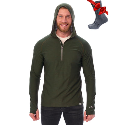 Men's Merino Wool Half Zip Thermal Hoodie