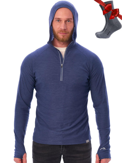 Men's Merino Wool Half Zip Thermal Hoodie