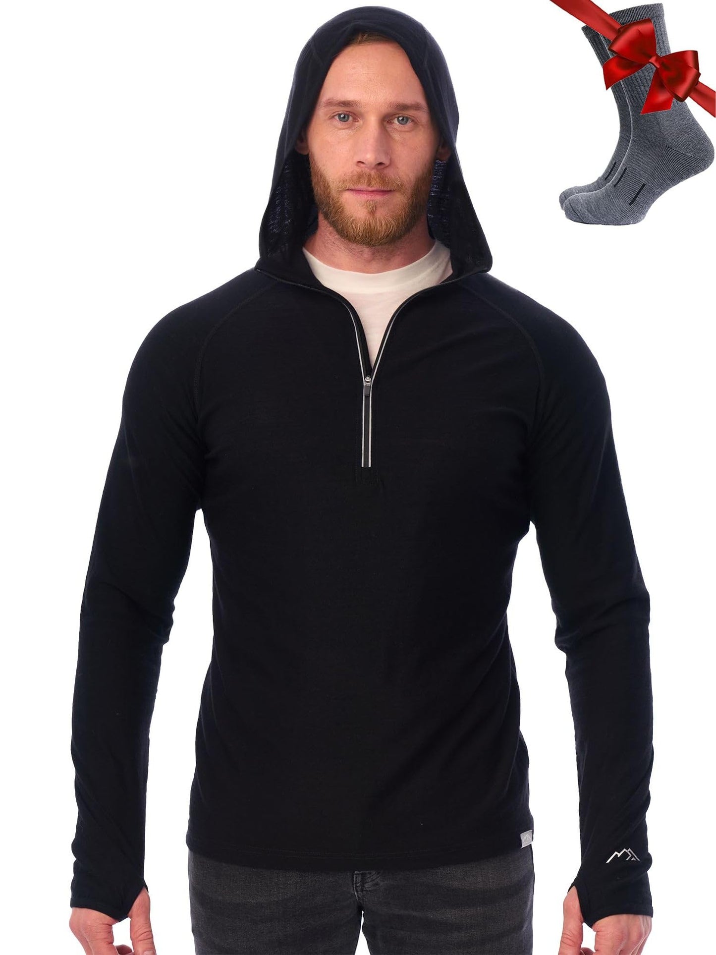 Men's Merino Wool Half Zip Thermal Hoodie