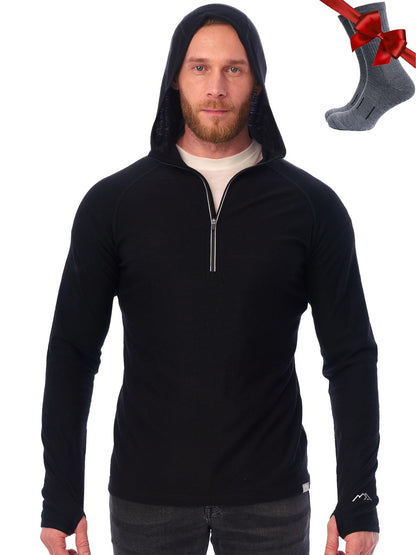 Men's Merino Wool Half Zip Thermal Hoodie