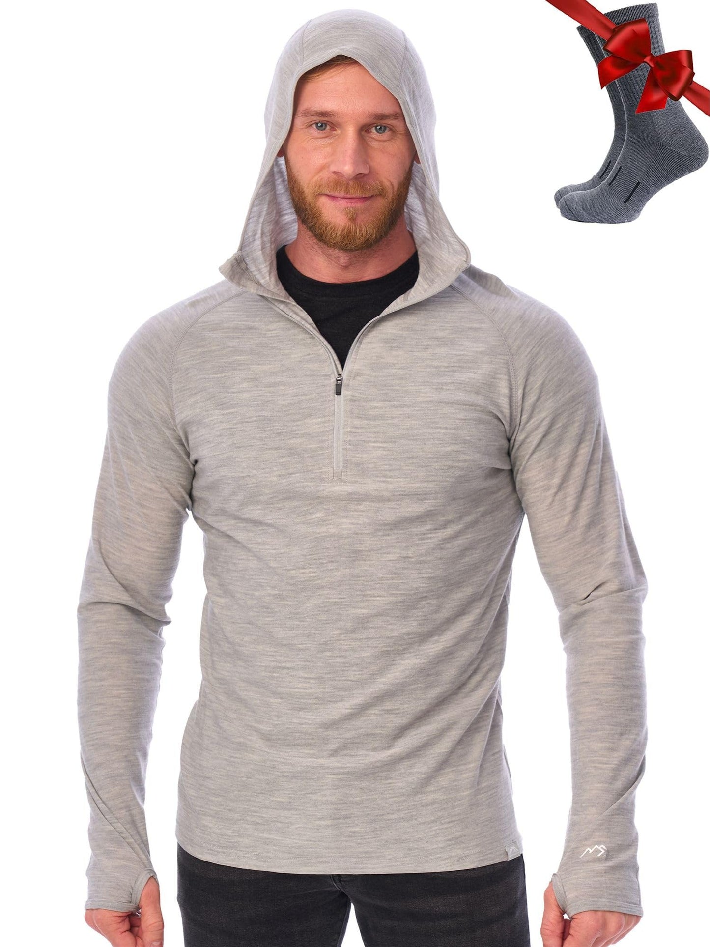 Men's Merino Wool Half Zip Thermal Hoodie