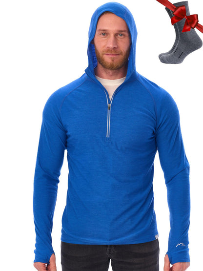Men's Merino Wool Half Zip Thermal Hoodie