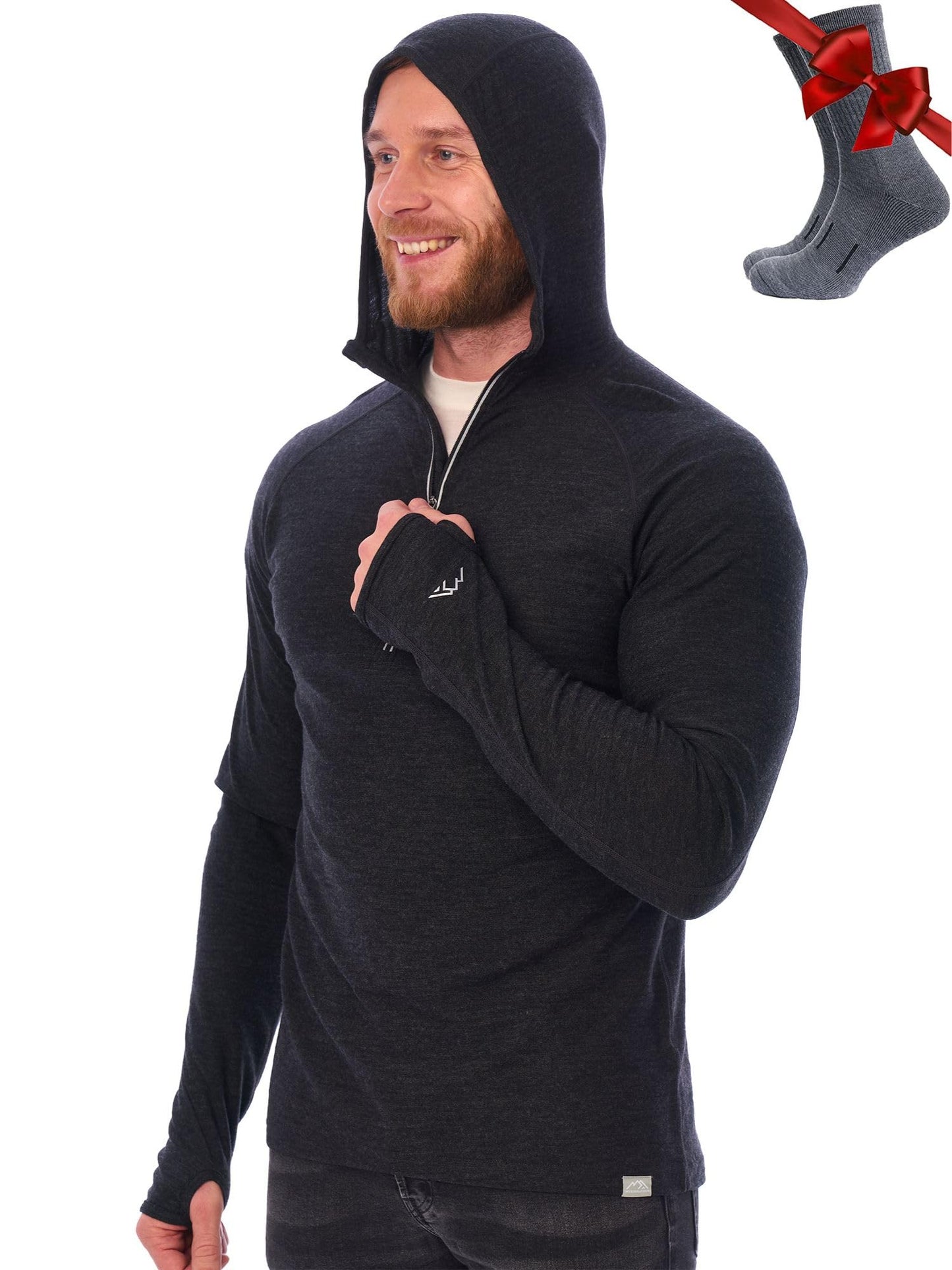 Men's Merino Wool Half Zip Thermal Hoodie