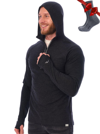 Men's Merino Wool Half Zip Thermal Hoodie