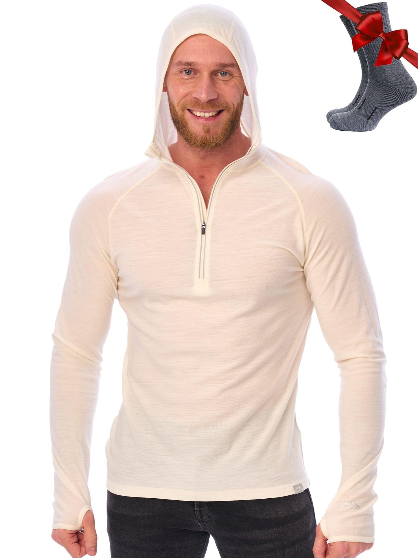 Men's Merino Wool Half Zip Thermal Hoodie