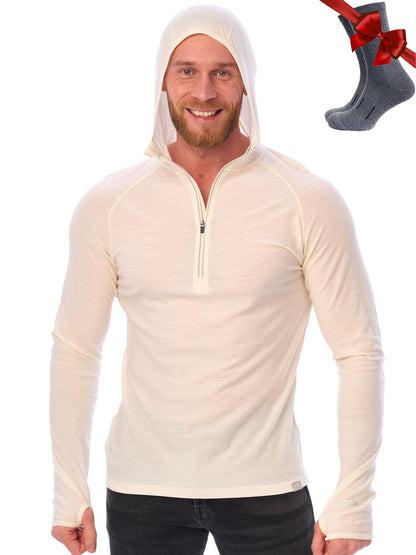 Men's Merino Wool Half Zip Thermal Hoodie