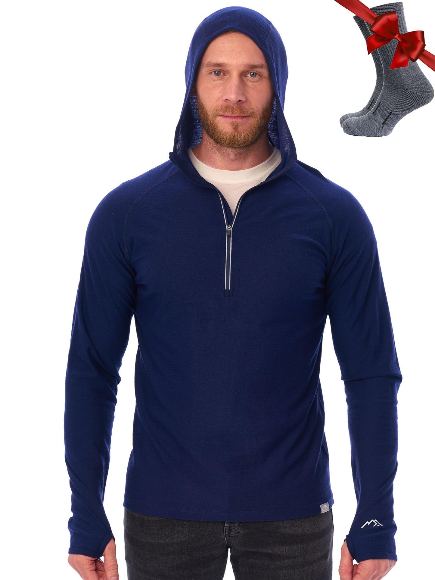 Men's Merino Wool Half Zip Thermal Hoodie