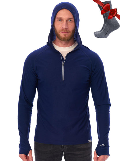 Men's Merino Wool Half Zip Thermal Hoodie