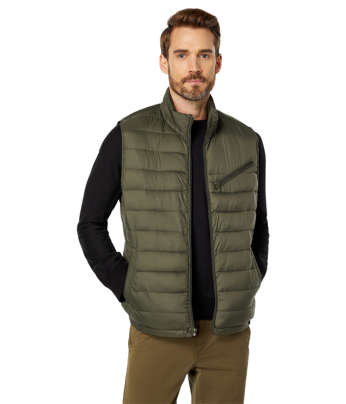 Cole Haan Men's Quilted Puffer Vest With Chest Zip Pocket