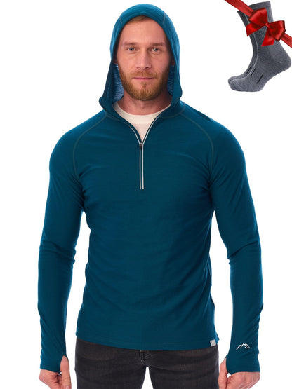 Men's Merino Wool Half Zip Thermal Hoodie