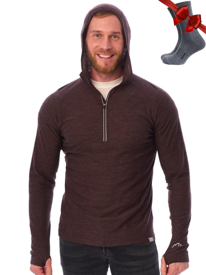 Men's Merino Wool Half Zip Thermal Hoodie