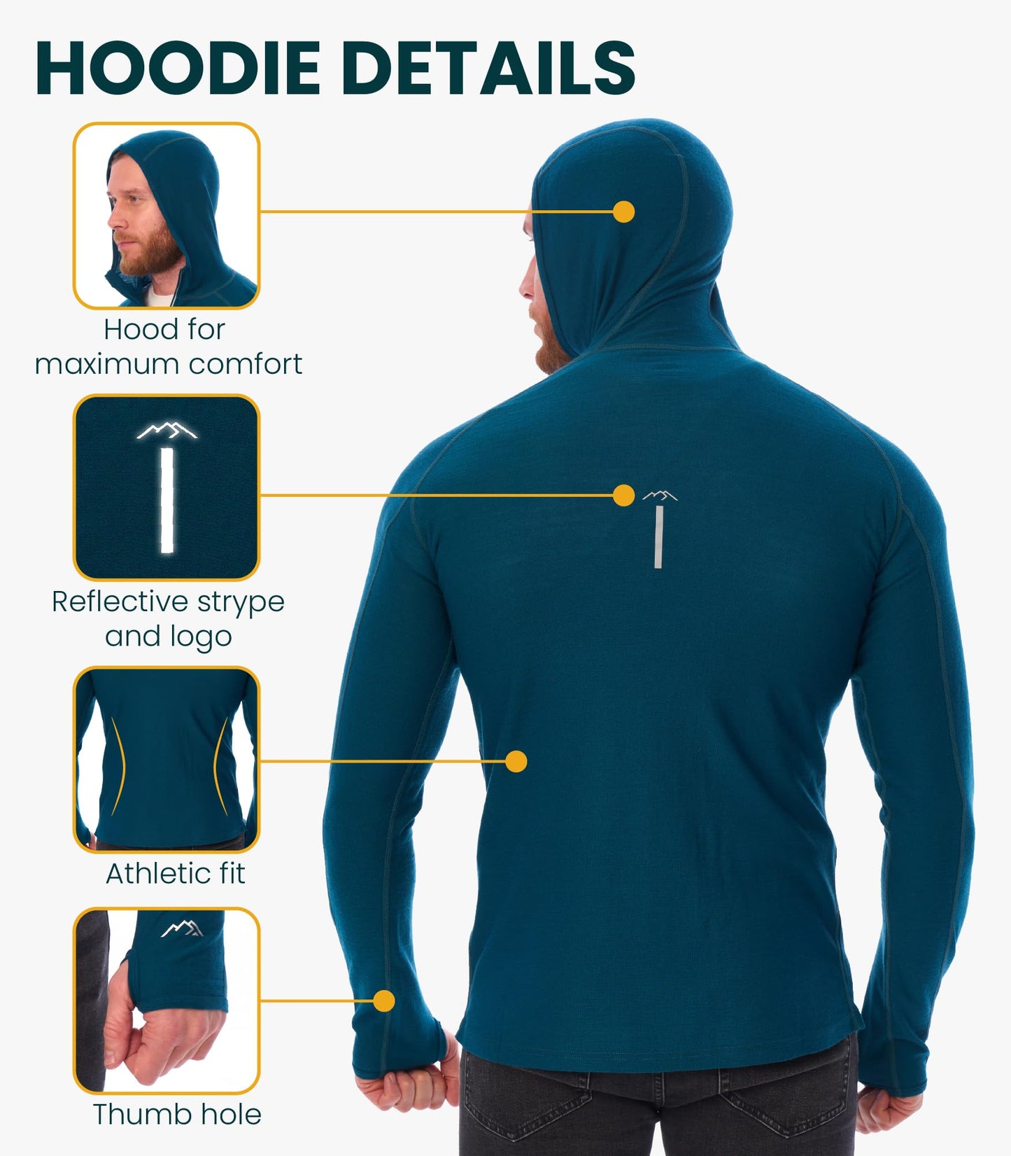 Men's Merino Wool Half Zip Thermal Hoodie