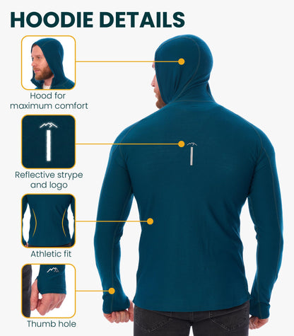 Men's Merino Wool Half Zip Thermal Hoodie