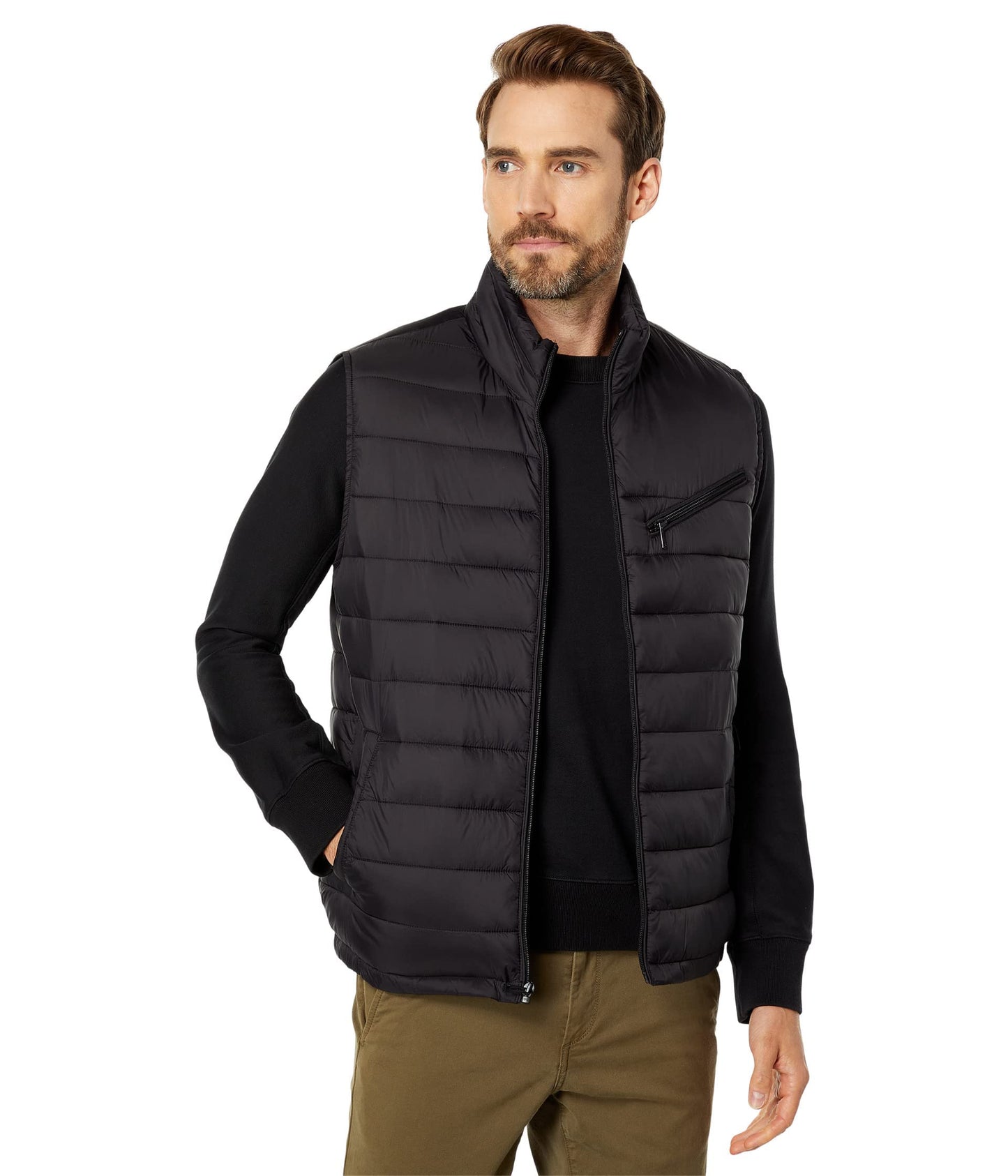 Cole Haan Men's Quilted Puffer Vest With Chest Zip Pocket