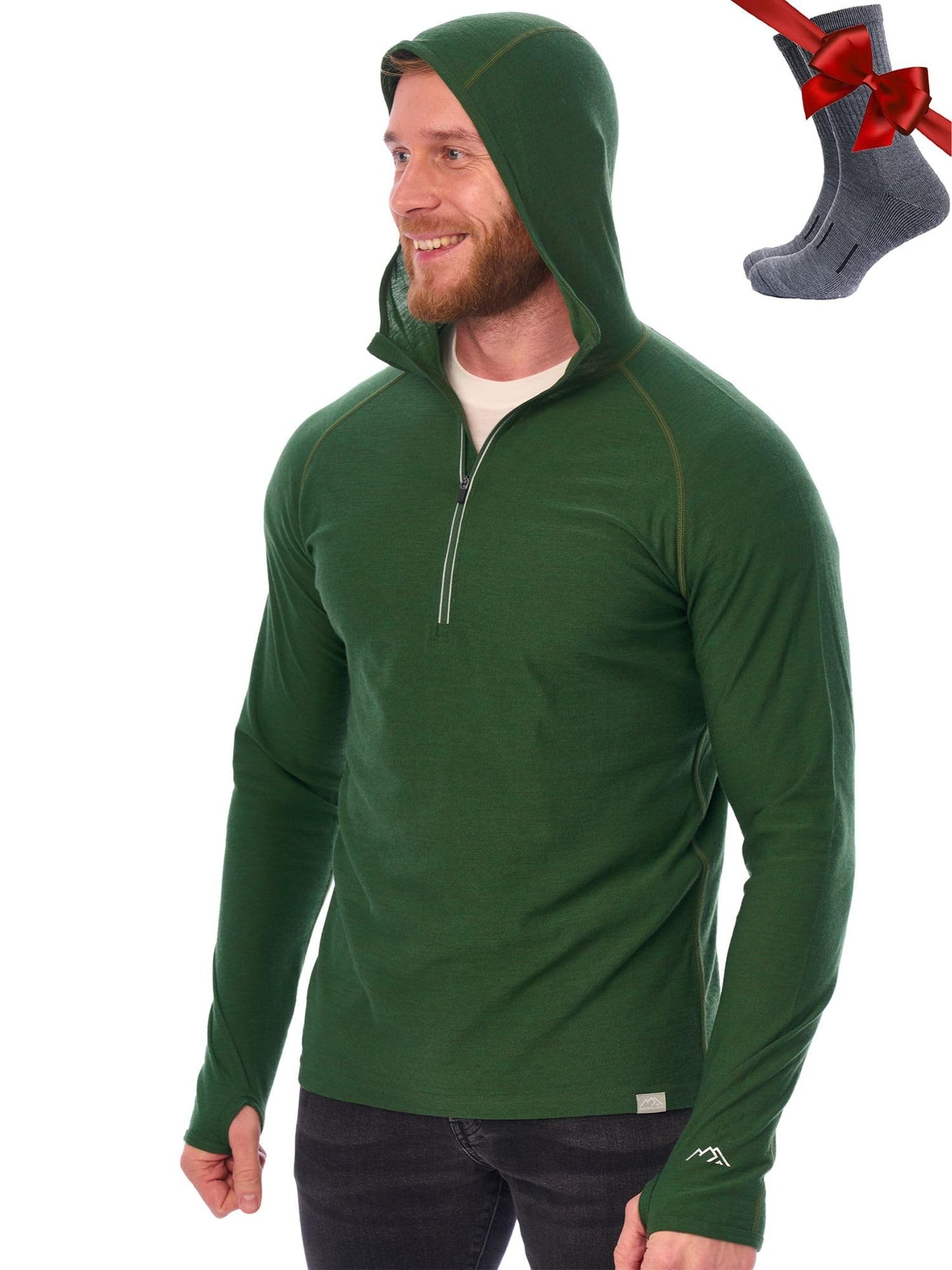 Men's Merino Wool Half Zip Thermal Hoodie