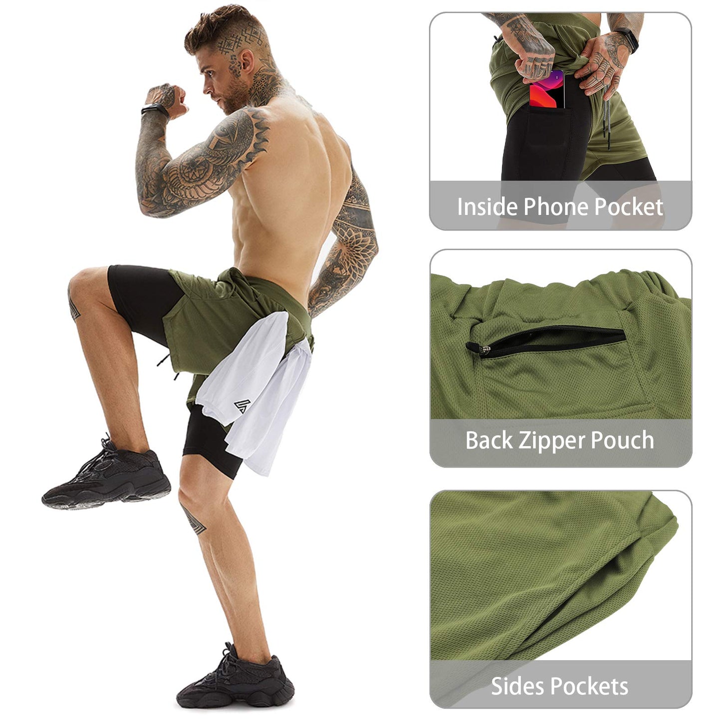 Men's 2-In-1 Athletic Running Shorts
