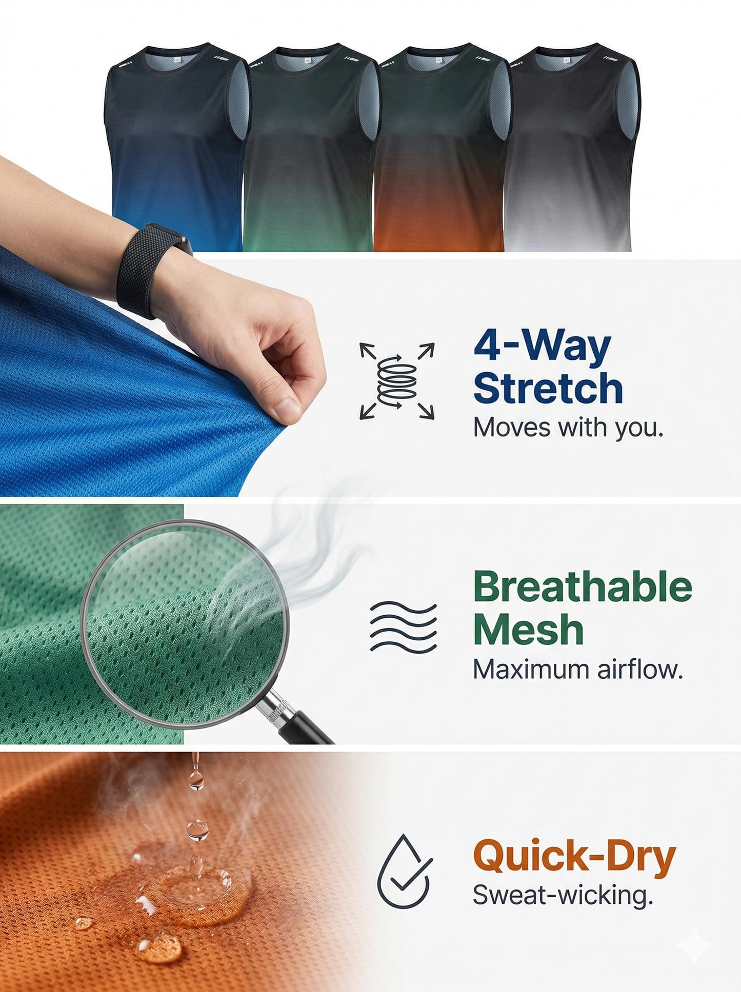 Men's Quick-Dry Muscle Fit Tank Tops 4 Pack