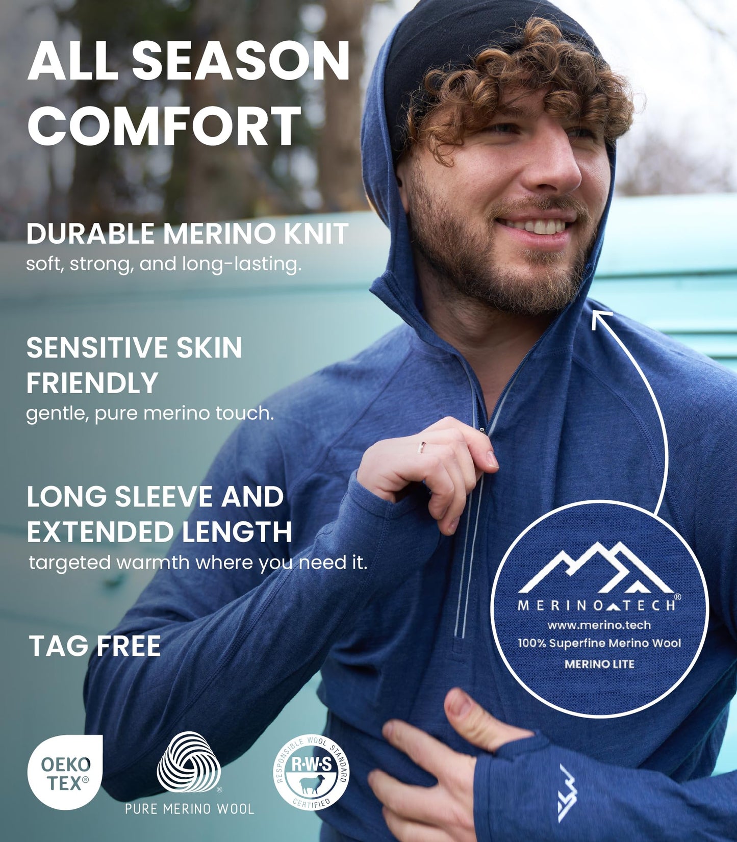 Men's Merino Wool Half Zip Thermal Hoodie