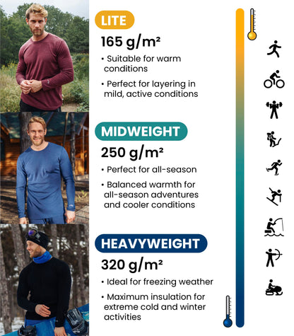Men's Merino Wool Thermal Base Layer Shirt